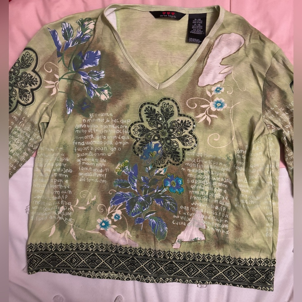 Three Hearts Light Green Cotton Top